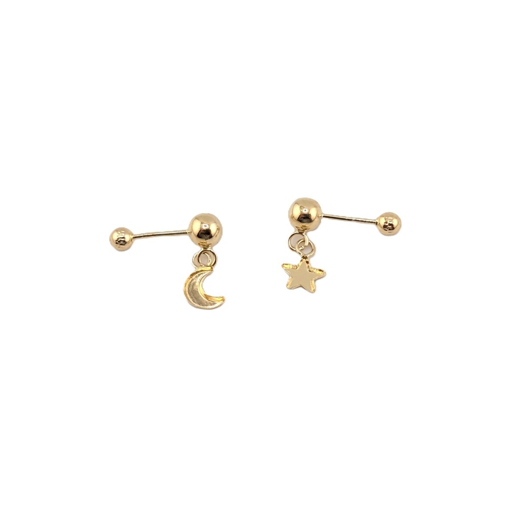14K Solid Gold Dangle Star & Crescent Moon Earrings Gold Studs jewelry** - Picture 7 of 7